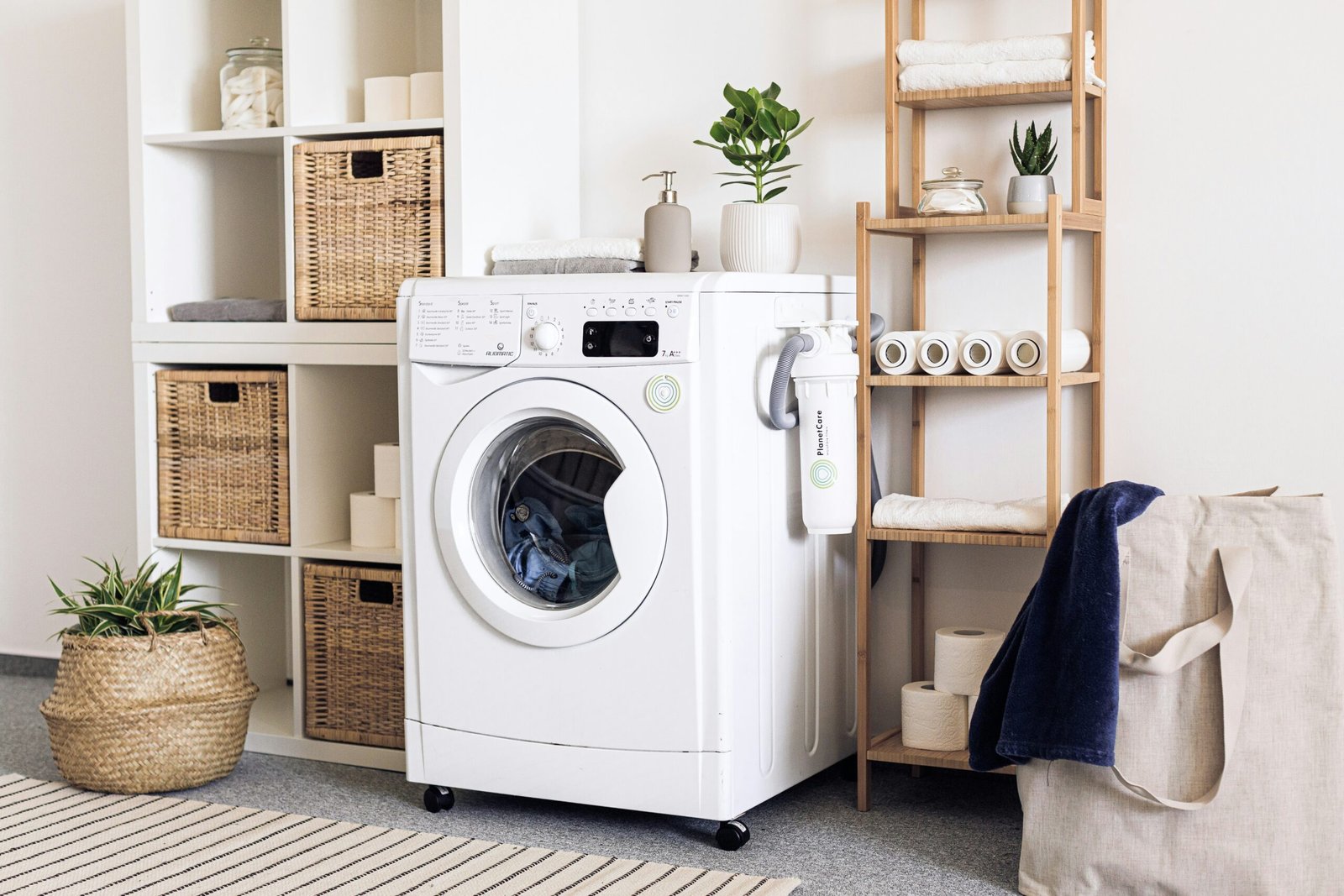 Bright laundromat interior